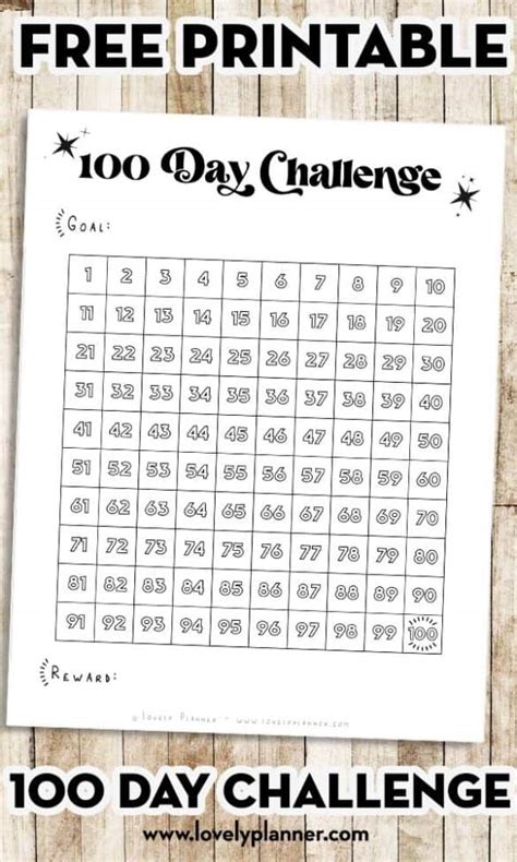100 Day Challenge Printable